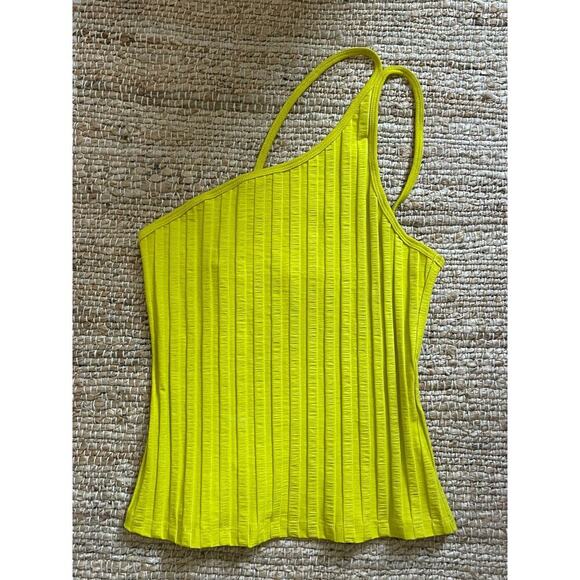 Jonathan Simkhai M Tank Top Peri Rib Jersey One Shoulder Chartreuse Green Shirt - Picture 4 of 10